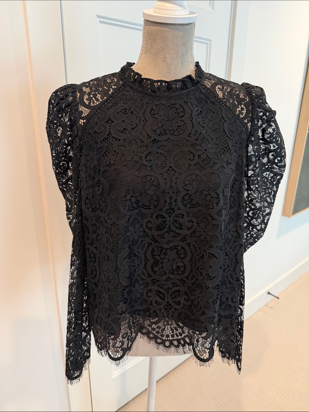 Lilly Pulitzer Black Lace Puff-Sleeve Blouse